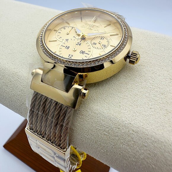 Invicta Angel Chronograph Watch Luxury Stainless Steel with Diamond Bezel Gold- - Picture 5 of 8